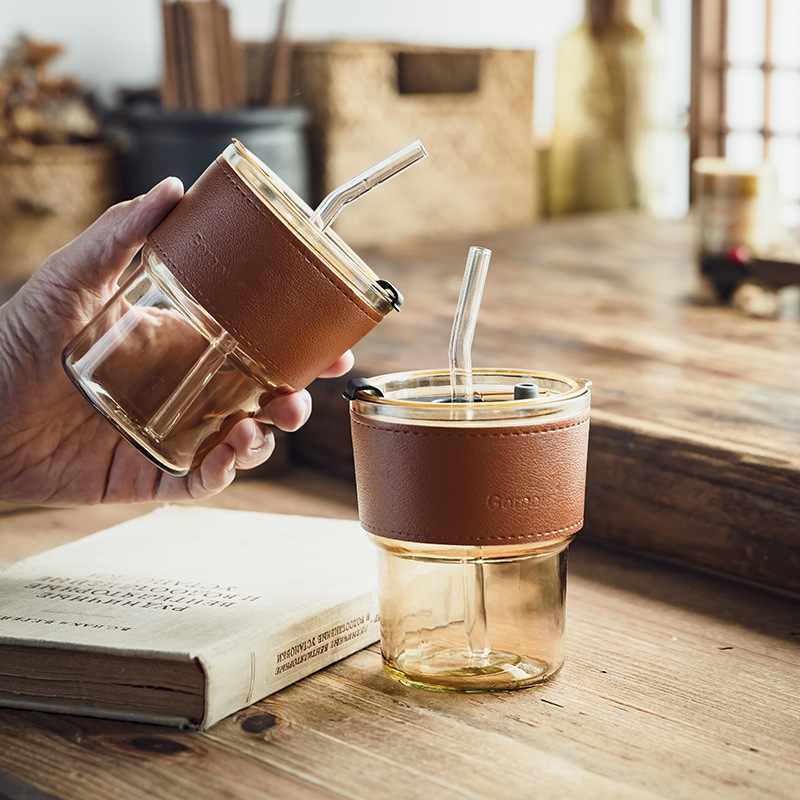 [High value] taza de bambú de vidrio taza de café de oficina taza de bebida taza de jugo de frutas taza de agua de paja