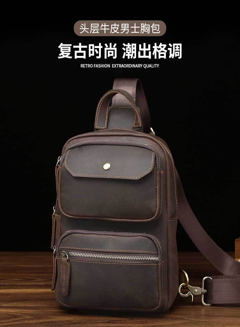 Túi đeo chéo nam da bò lớp đầu phong cách retro Lion Leiden — Màu cà phê chi tiết 2