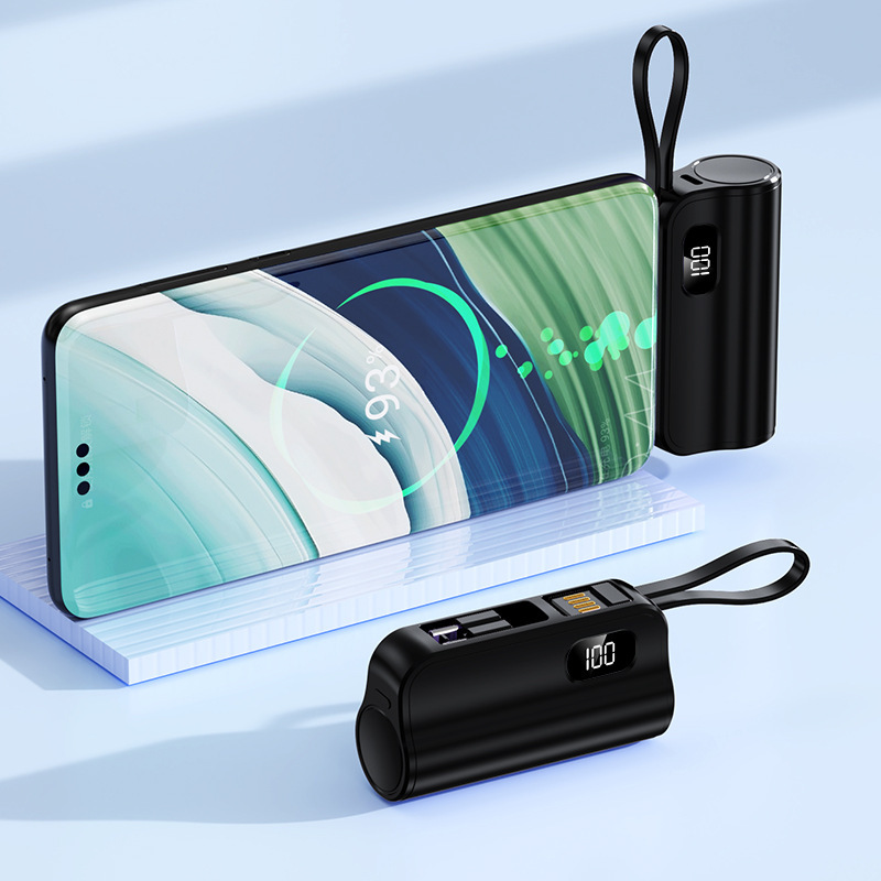 クロスボーダーミニパワーバンク 5000 mAh コンパクトでポータブル、カスタマイズされたロゴが付いているケーブルモバイル電源テールプラグが付属しています|undefined