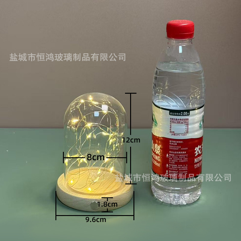 海胆永生花干花侧面触摸开关玻璃罩子底座带灯展示盒手办创意|undefined