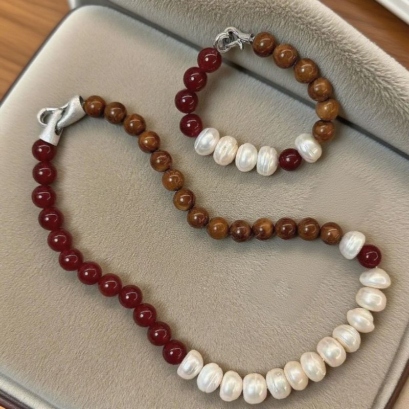 Sweet and Cool Natural Freshwater Pearl Bracelet, Cook Agate, High-End, Complexion-Enhancing, Trendy, Artistic Necklace, Personality Trend