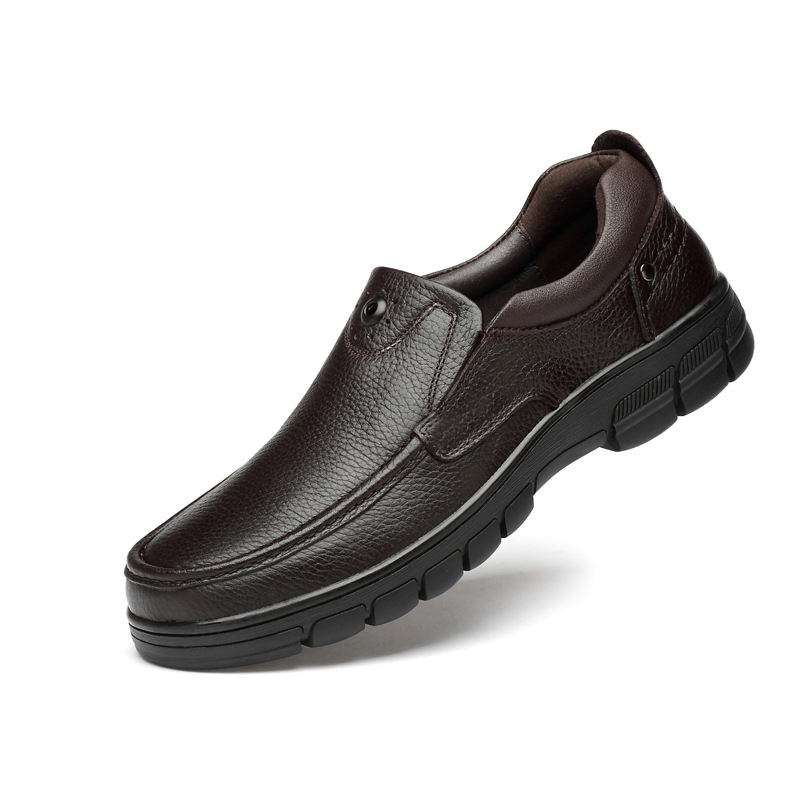 Wide Feet Round Head Shallow Mouth Large Size Foot Cover Men's Shoes Men's Outdoor Casual Leather Shoes Rubber Non-slip Sole_voghion.com