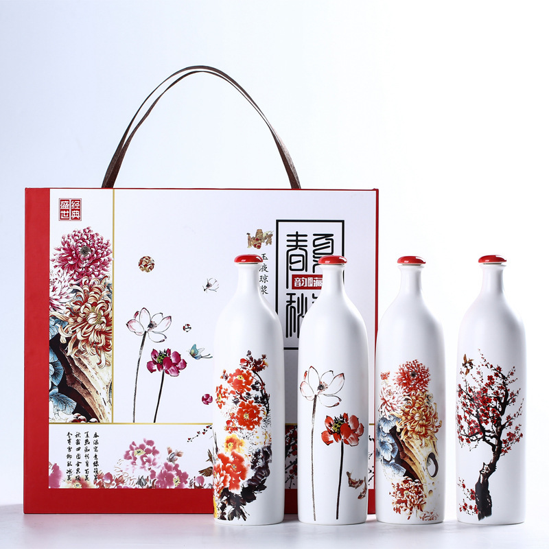 景德镇陶瓷酒瓶一斤装春夏秋冬白酒瓶1斤酒具创意送礼密封存酒罐