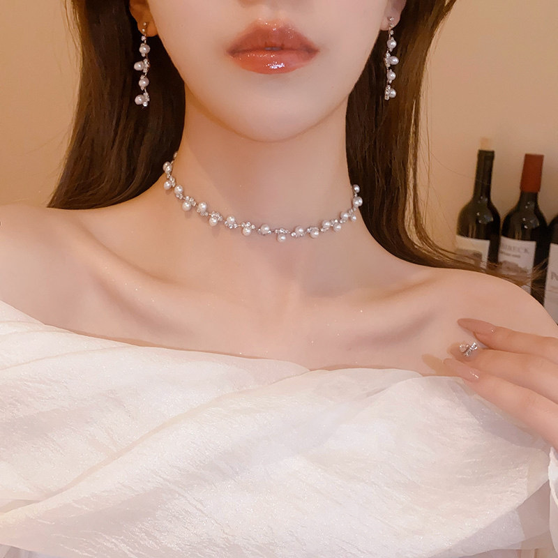 European and American best-selling light luxury pearl and zircon jewelry two-piece set: bridal wedding party necklace, earrings, and bracelet set European and American best-selling light luxury pearl and zircon jewelry two-piece set: bridal wedding party necklace, earrings, and bracelet set