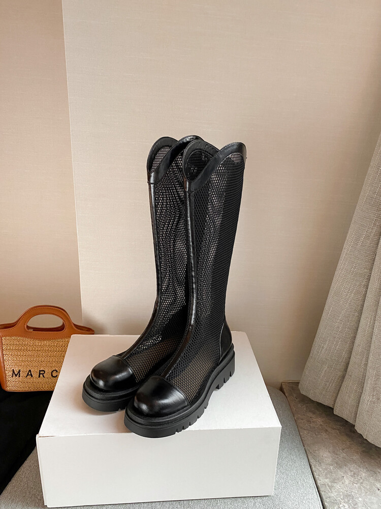Boot nữ da lưới thoáng khí mùa hè, đế dày rỗng, ống rộng cho chân to — Màu nâu ống lớn, Màu đen cổ ống lớn, Ống nhỏ màu đen, Ống nhỏ màu be chi tiết 28