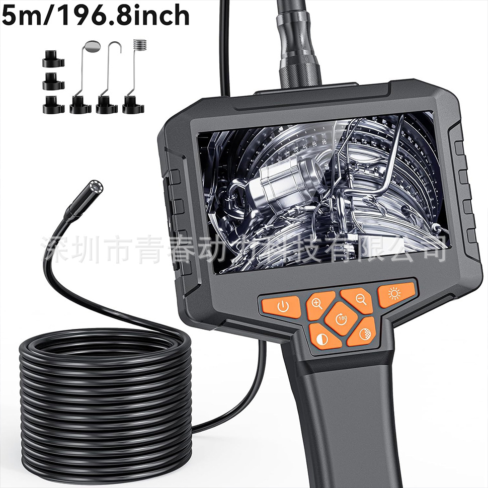 Industrial endoscope camera, 4.3 inch IPS screen, LED light, semi-rigid tube
