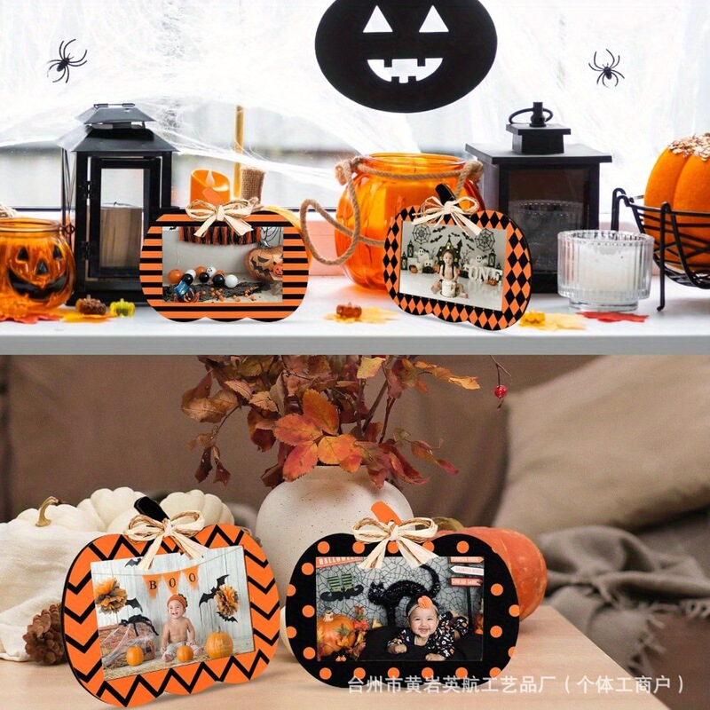 Halloween Themed Pumpkin Striped Wavy Photo Frames, Various Styles of Wooden Photo Frames, Home Desktop Decoration Ornaments Halloween Themed Pumpkin Striped Wavy Photo Frames, Various Styles of Wooden Photo Frames, Home Desktop Decoration Ornaments