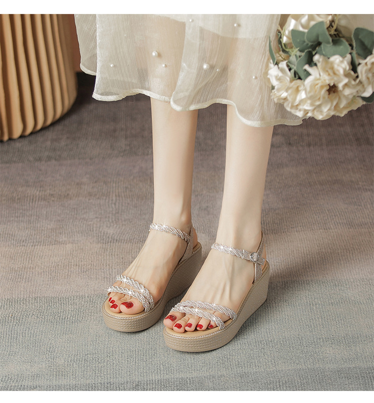Sandal đế xuồng quai ngang nữ phong cách tiên nữ, gót cao 9 cm — M568 màu sâm panh chi tiết 13