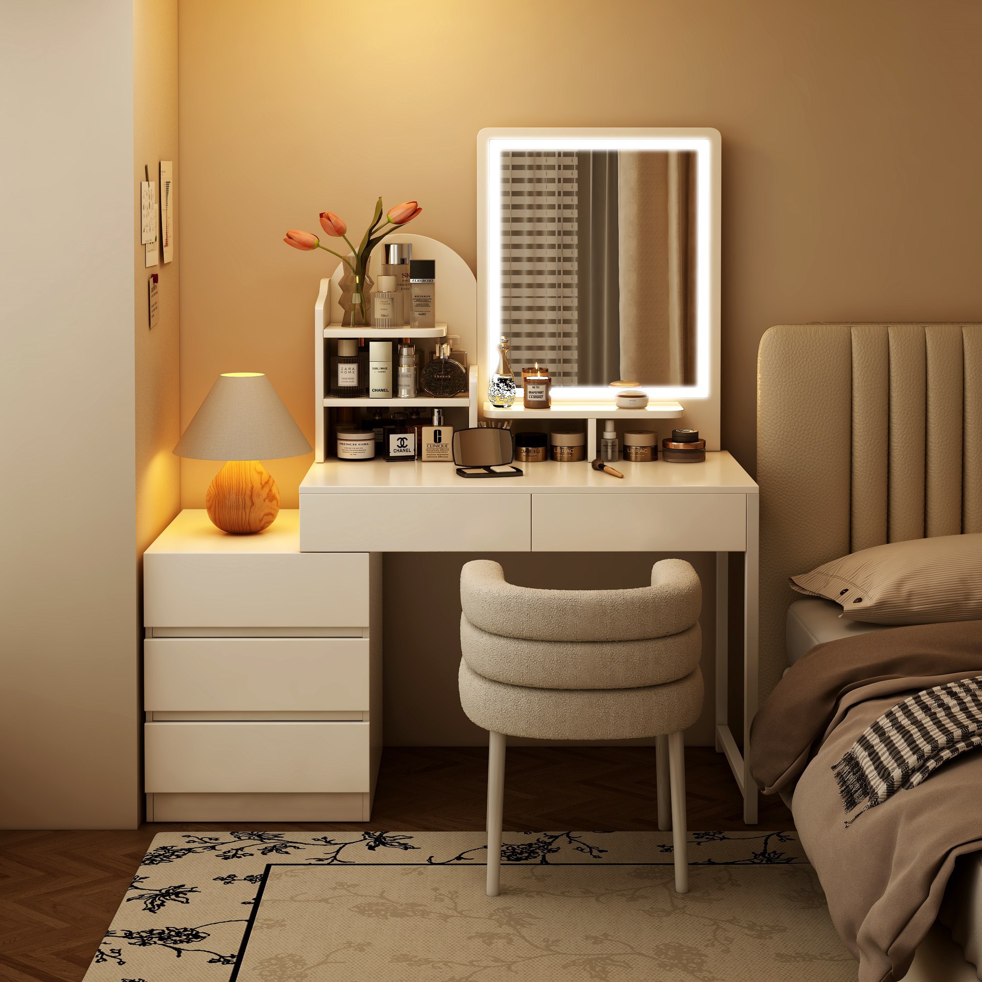 Wardrobe de madera maciza dormitorio estante moderno simple armario de almacenamiento casero armario de almacenamiento multifuncional mesa de maquillaje mesa