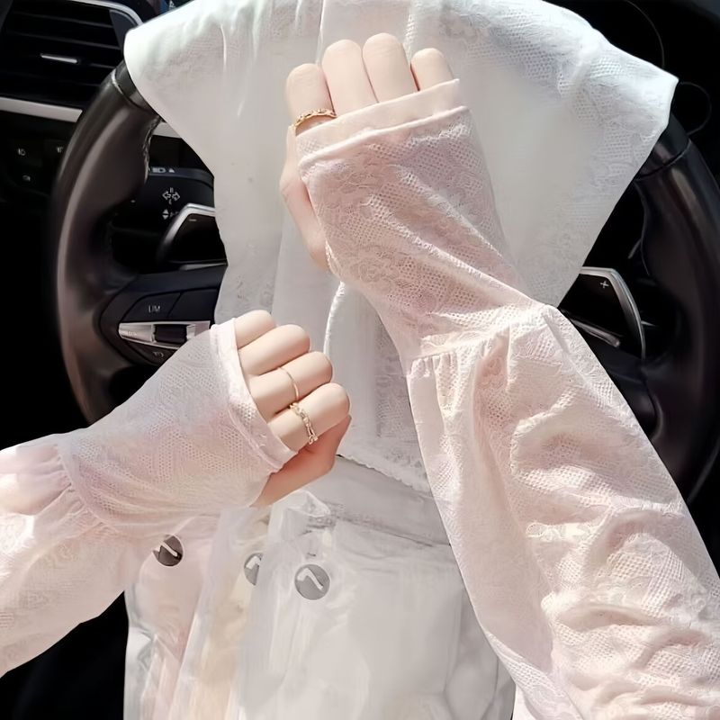 夏のレースの優しい妖精スタイルの日焼け止めアイススリーブ薄い運転屋外日焼け止めルーズスリーブ女性のアイスシルクスリーブ|undefined