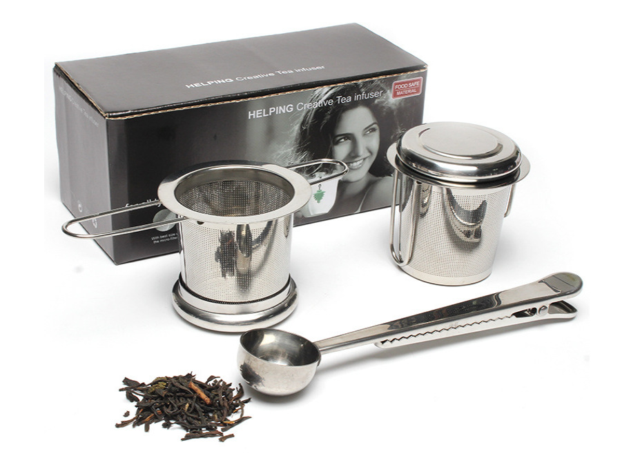 Suministro directo de fábrica fabricante de té 304 colador de té de acero inoxidable simple plegable juego de té binaural accesorios gran cantidad en stock