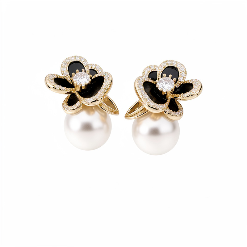 14 quilates de oro real, flores de piedra, perlas, perlas, temperamento, personalidad, pendientes de nicho, auriculares de lujo ligero y de alta calidad. image 6