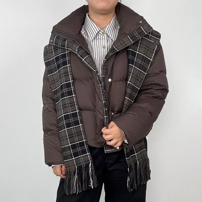 DIYIQIAN韩系撞色羽绒服外套女冬季新款设计感百搭面包服西町同款