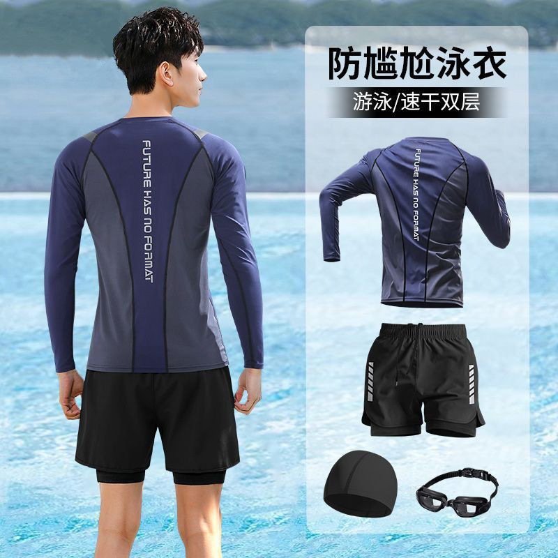 Men's Swimwear Set Adult Long-Sleeve Sun-Protective Swimsuit Men's New Anti-Embarrassment Swim Trunks and Top for Teenagers