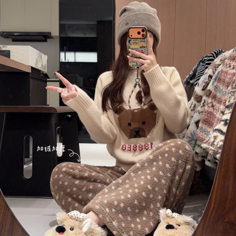【430G Thickened Version】Snowflake Fleece Lined Pants Winter Sleep Pants Walking Pants Thickened Women's Fleece Pants in Three Sizes