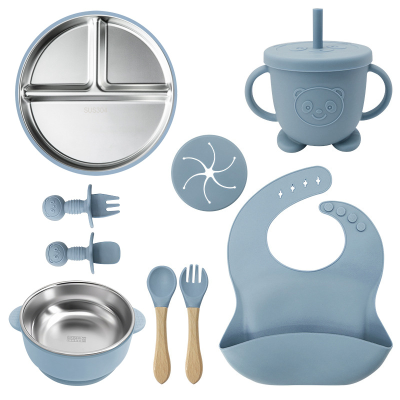 Juego de vajilla de acero inoxidable para niños de Amazon, tazón de alimentos, alimento de silicona a prueba de caídas, vajilla para bebés y madres