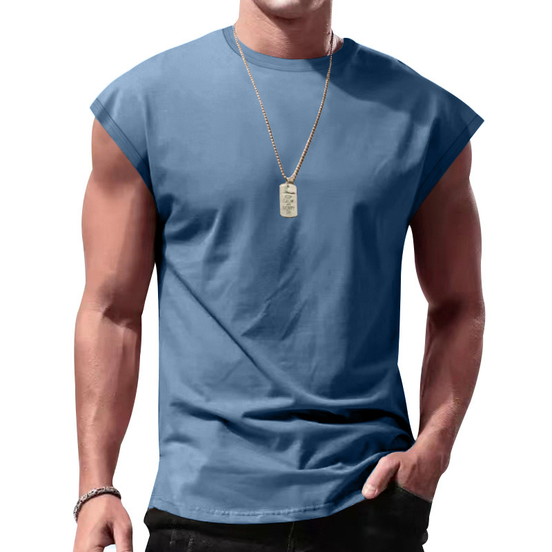 Camiseta sin mangas de verano para hombre, estilo eBay, para comercio transfronterizo, con textura acanalada, ajuste holgado, color liso, top casual deportivo.