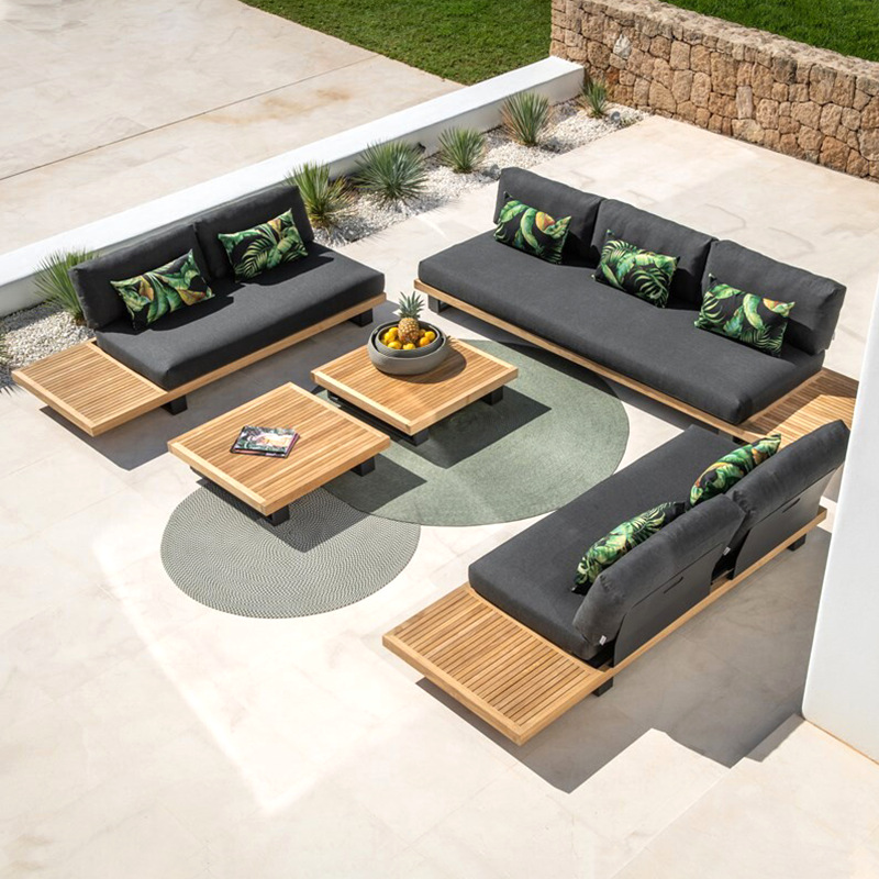 Sofá de exterior para patio, villa, B&B, hotel, muebles de madera maciza para terraza, jardín, resistente a la lluvia, protección solar, anticorrosión, madera de teca