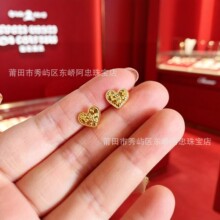 足金999碎冰冰爱心黄金3D硬金心形胸饰耳饰情人节女礼物批发直播