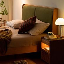 良夜床 实木软包床樱桃木日式家具1.5单人床1.8米主卧双人复古床