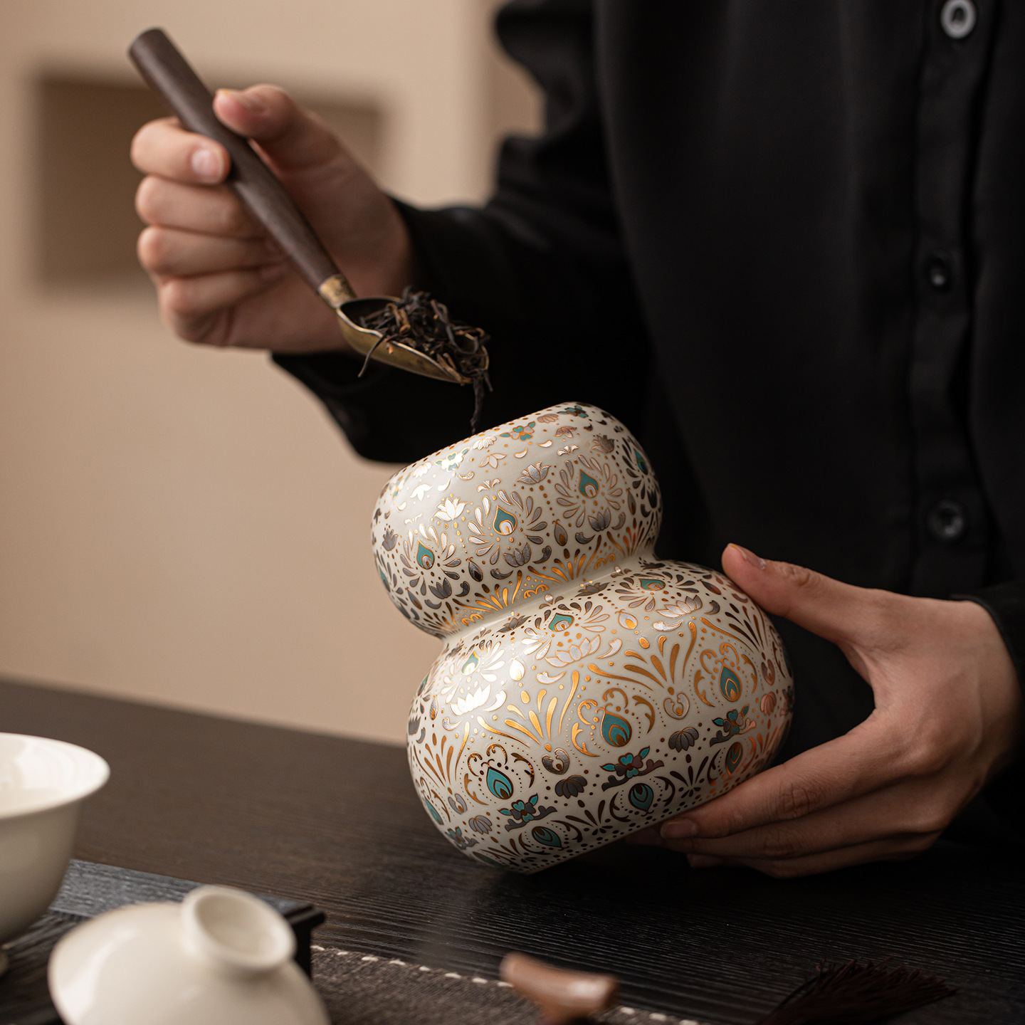 新中式葫芦茶叶罐陶瓷密封储茶罐家用防潮醒茶罐复古风茶仓