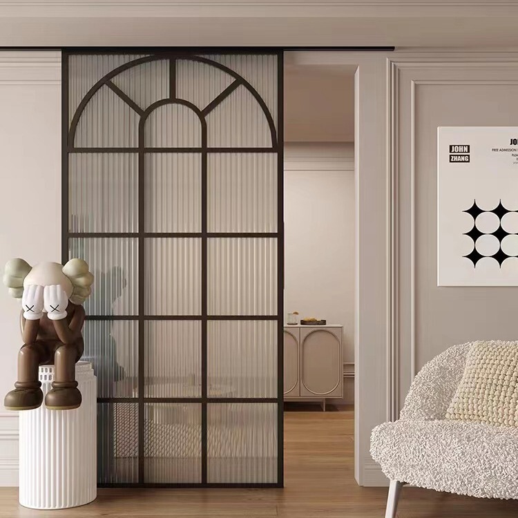 French Retro Door Kitchen Single Leaf Sliding Door Aluminum Alloy Balcony Sliding Door Flap Pocket Pants Door