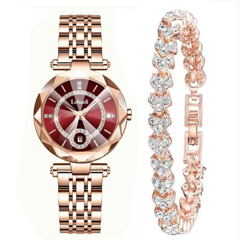 Reloj de cuarzo chapado en oro para mujer, reloj de pulsera retro con correa de cuero y aleación simple de alta calidad, con incrustaciones de diamantes, para estudiantes de secundaria.