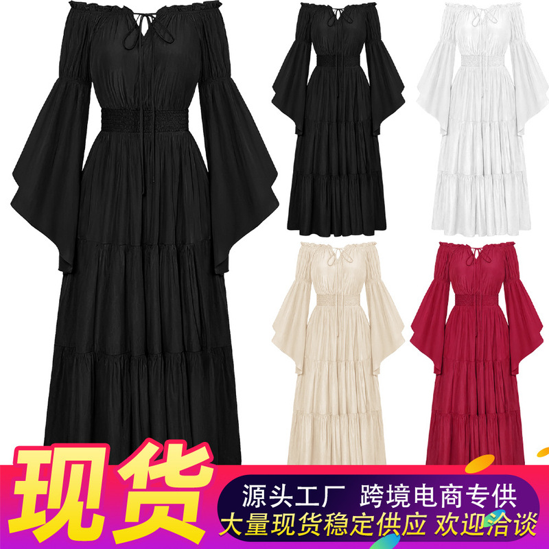 2025 Halloween Costume Medieval Court Dress Women's Flared Sleeve Dress Revival Victorian Artistic Retro 2025 Halloween Costume Medieval Court Dress Women's Flared Sleeve Dress Revival Victorian Artistic Retro