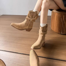 现货秒发新款增高显瘦马丁靴废土风瘦瘦短靴女美拉德褶皱堆堆靴子