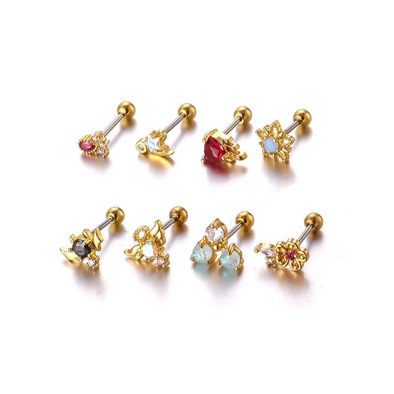 2PCS New Colorful Zircon Stainless Steel Thin Rod Earbone Studs, Double Head Detachable Screws, Earnails, Fashion Puncture_voghion.com