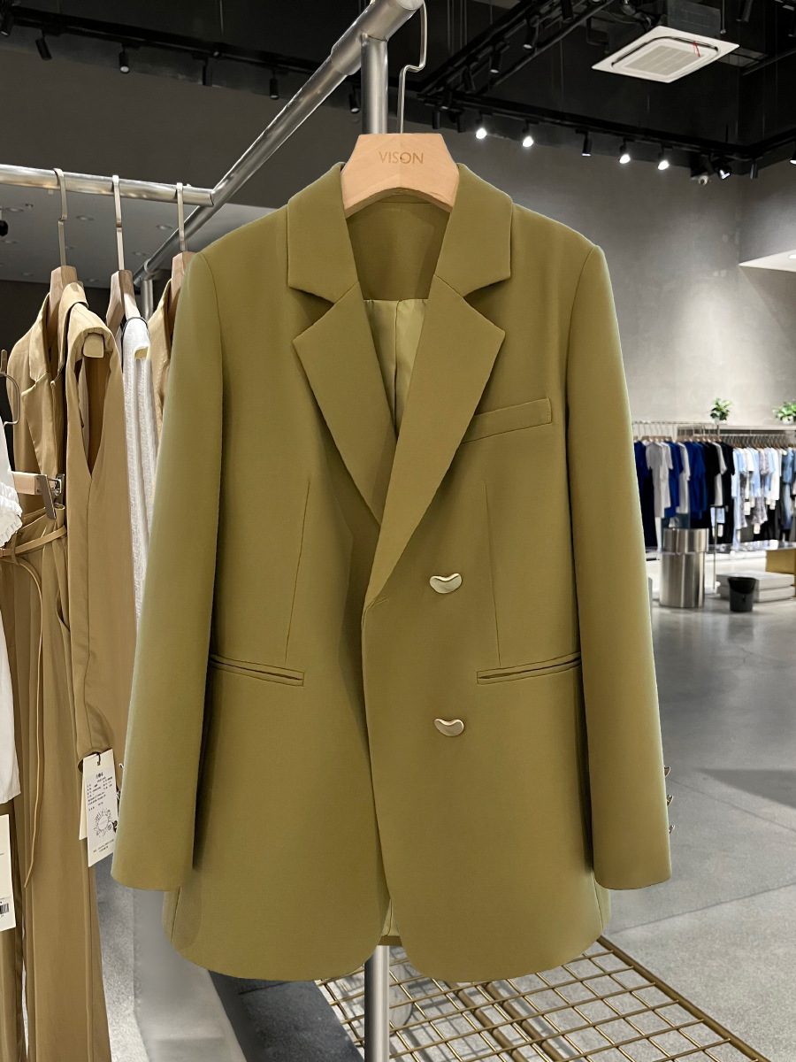 455g Weight Blazer Outerwear Type Long Sleeve Sleeve Length Single Breasted Placket Type Polyester Fabric Type Coat Tops Type 1 Piece Quantity Daily Occasion Turndown Neckline Loose Fit Type Solid Color Pattern Spring, Autumn Season Women's Gender Elegant Style Women's Coat Long Sleeve Blazers Elegant Solid Color 12