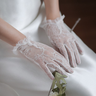WG061 new super fairy lace bridal wedding gloves white short wedding dress accessories wholesale