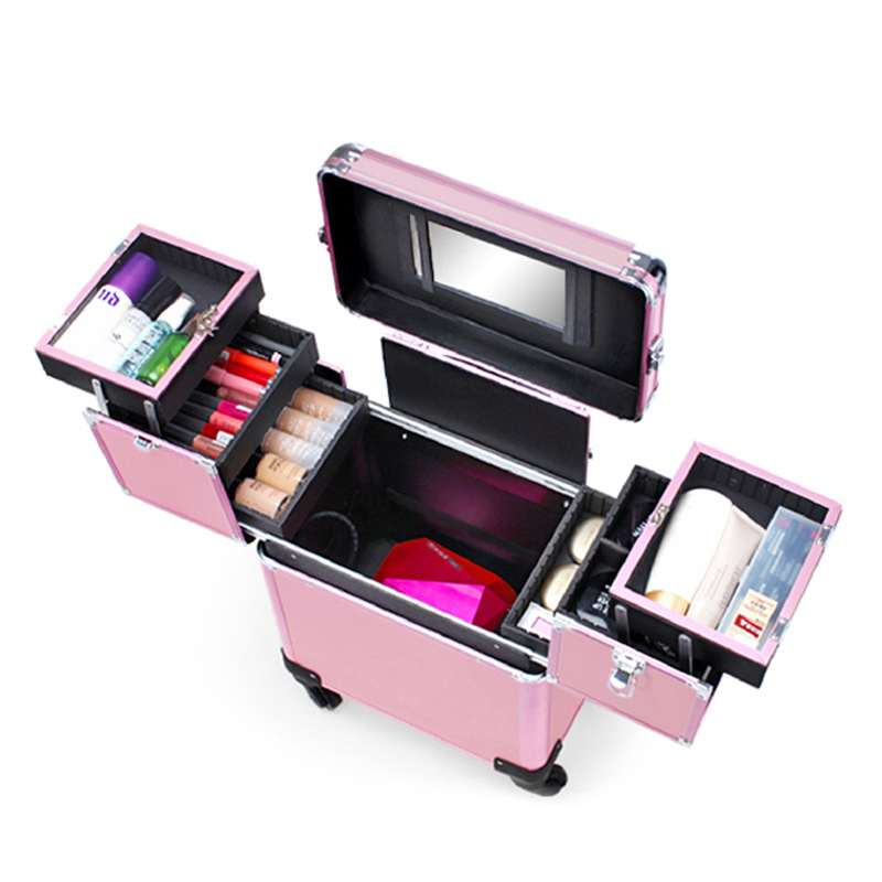跟妆师拉杆化妆箱专业多层大容量万向轮美甲纹绣工具箱带锁
