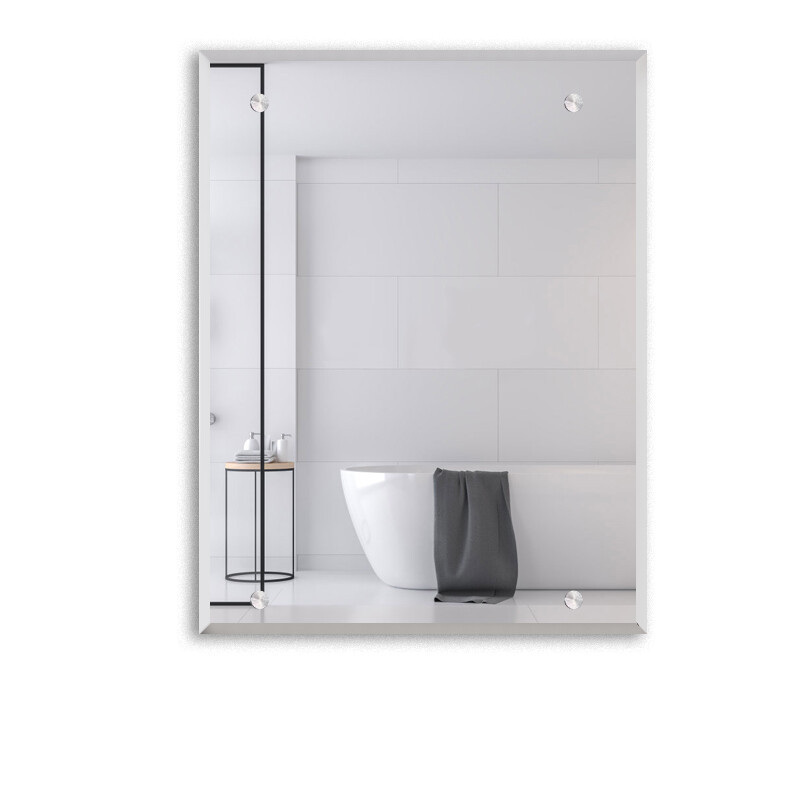 Espejo de baño sin marco montado en la pared espejo cosmético venta al por mayor tamaño lente cuatro esquinas punzonado hotel ingeniería espejo