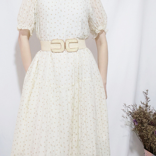 Summer new fashionable elastic woven buckle PP straw belt comfortable and versatile elastic waistband multi-color decorative dress