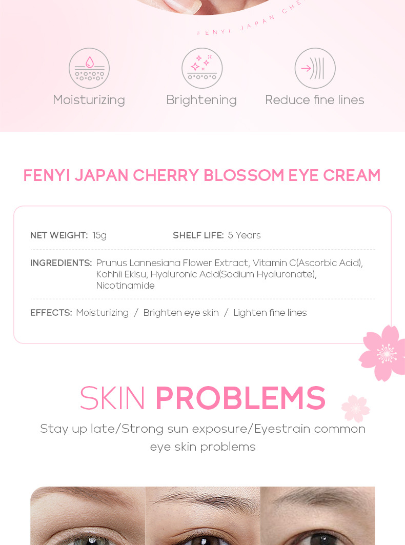 FENYI Cherry Blossom Essence Eye Cream 15g Hydrating, Moisturizing and Nourishing eye care products Cross-border manufacturer wholesale undefined