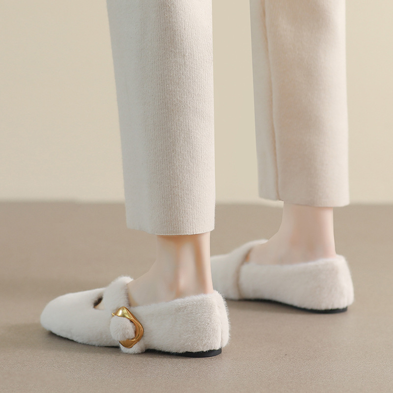 Fury apavi sieviešu virsdrēbēm, 2023. gada jaunās ziemas plīša vienas līnijas apavi ar seklu muti, plakanu zoli_voghion.com