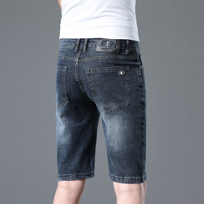 Summer Shorts Five-point Jeans Men's High-end Mid-length Pants Slim-fit Straight Blue and Black Brand Men's Beach Pants