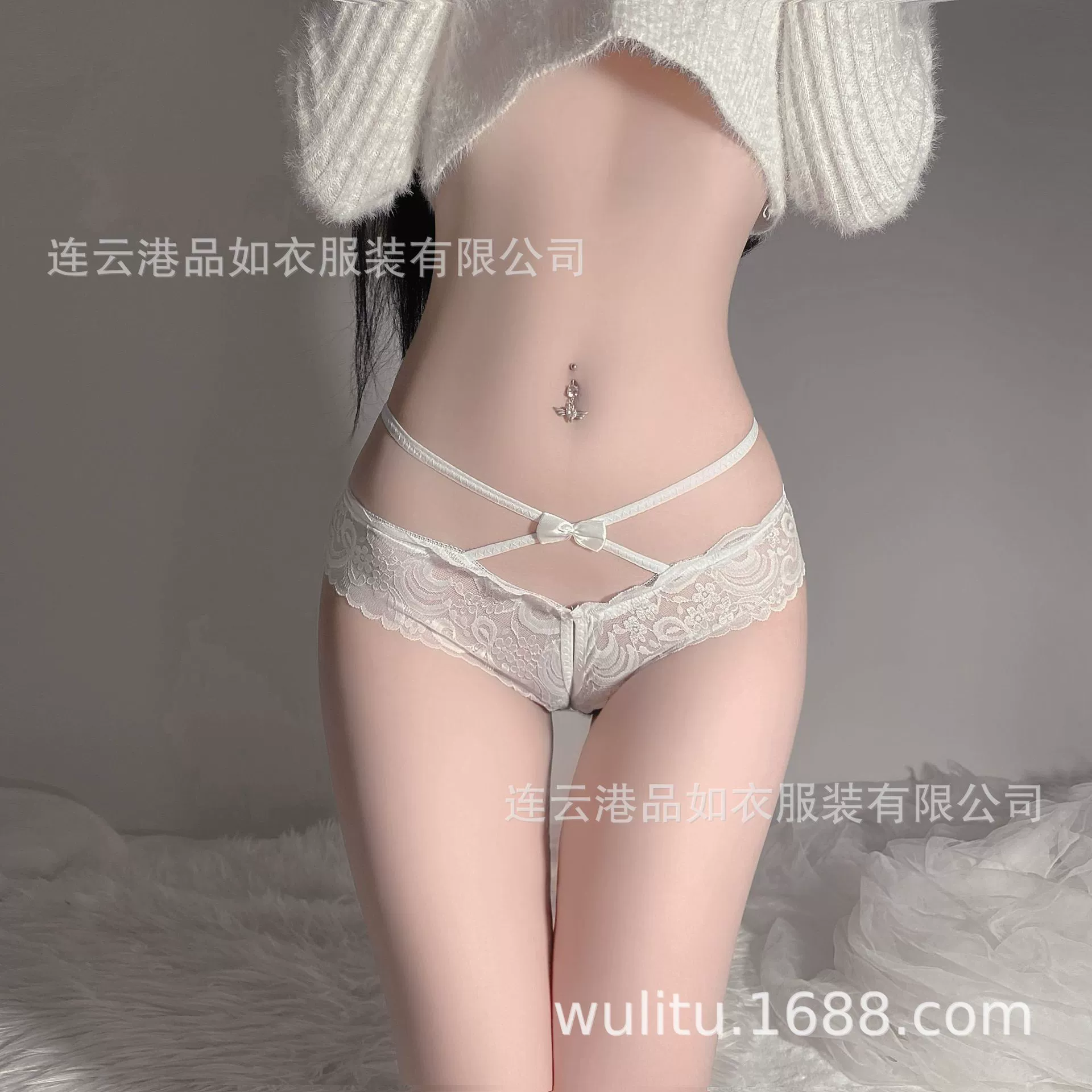 汚力兔 Sexy Transparent Lace Belt Trousers - Elegant European Style Underwear for Alluring Looks