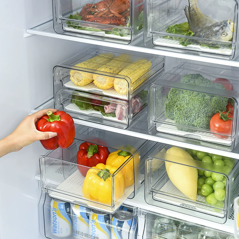 Производитель оптом кухонная хранение продуктов холодильник свежая коробка фрукты и овощи, дренаж, с крышкой PET
