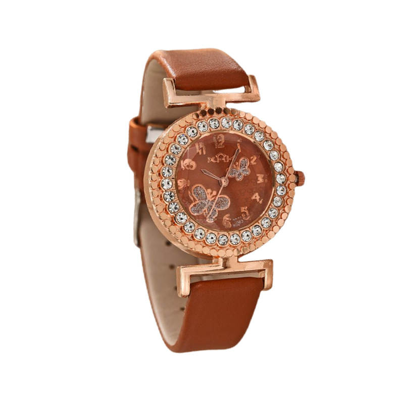 Reloj de diamantes de mariposa de moda para mujer, estudiante, reloj de cuarzo de cuero de temperamento de alto valor, reloj de mujer de alta gama de moda