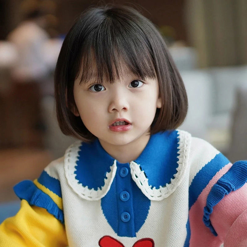 Peluca para niños hembra negro Bobo Cabeza corta pelo recto flequillo recto fibra química Pelo Corto Peluca de cabeza de princesa en stock generación pelo