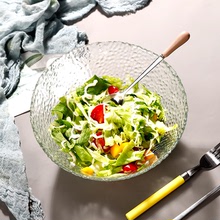 新款錘目紋時尚家用玻璃蔬菜水果沙拉碗水果撈涼拌餐具水果盤批發
