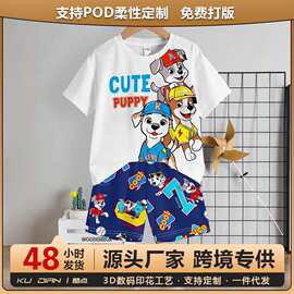 外贸跨境儿童卡通印花短袖套装夏季圆领T恤短裤欧美CPC检测证书无