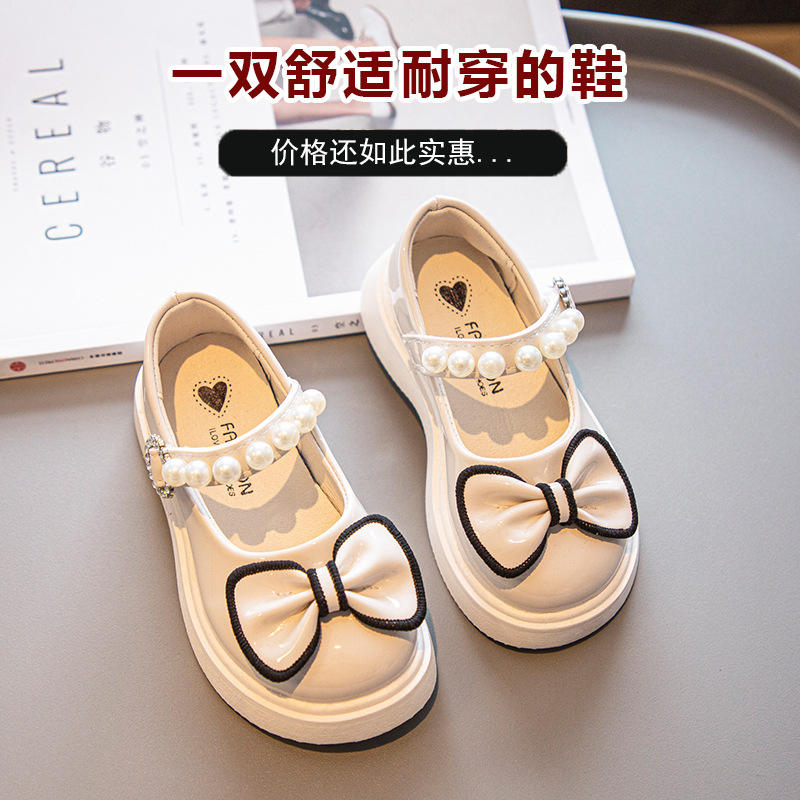 Zapatos de cuero negros para niñas Zapatos de cuero blancos de estilo británico Zapatos de rendimiento de princesa Mary Jane Primavera y otoño nuevos zapatos de bebé Súper suaves