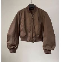 UNMUN美式辣妹高腰短款飞行服夹克上衣女春秋季复古立领棒球服百