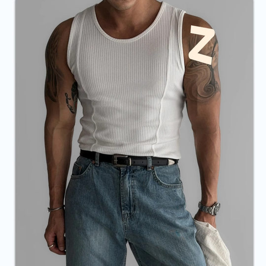 American Tough Guy Style Elastic Vertical Stripes Stitching Slim Knitted Vest Men's Fitness Sports Breathable Sweat-Absorbent Bottoming Shirt