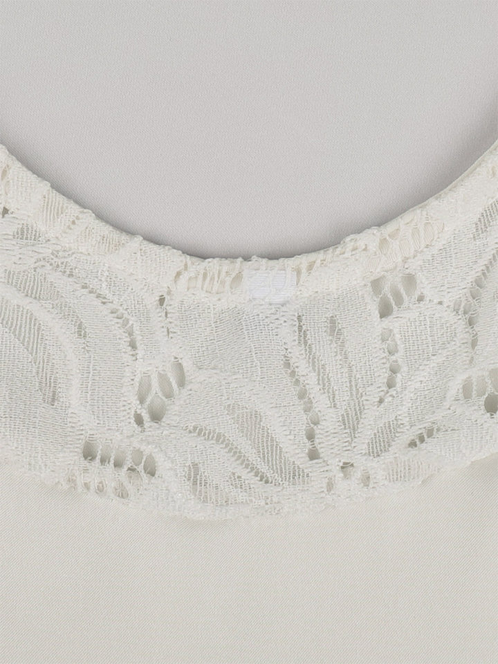 Đầm hai dây satin ngắn viền ren hở lưng buộc dây chiết eo dáng ôm — Màu trắng chi tiết 19