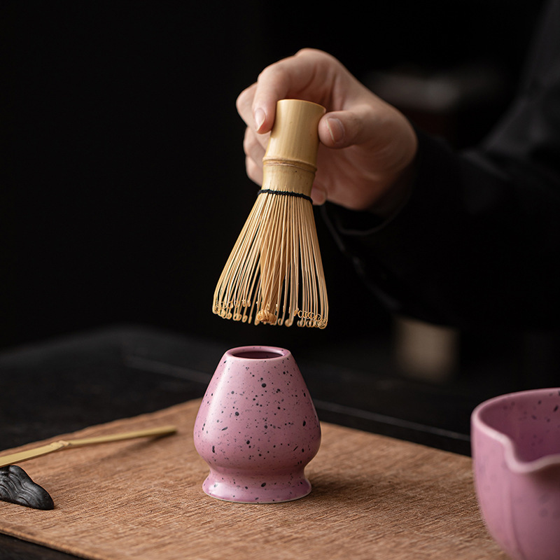 ミルキーパープルインクドット抹茶4点セット セラミックドット茶碗 抹茶茶碗 百本立 抹茶茶筅セット|undefined
