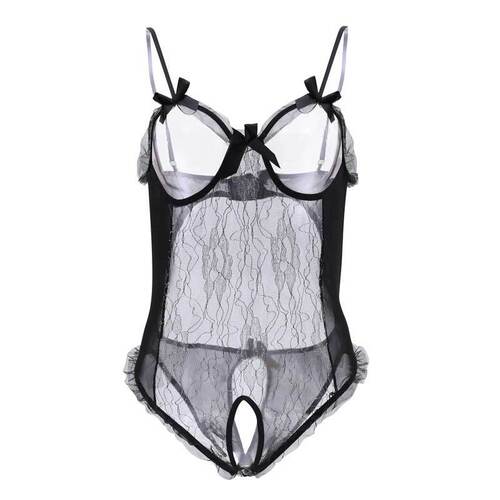 Lingerie for plus-size women in the Western market, featuring sexy silver thread, lace butterfly bows, open-leg, revealing, three-point style.